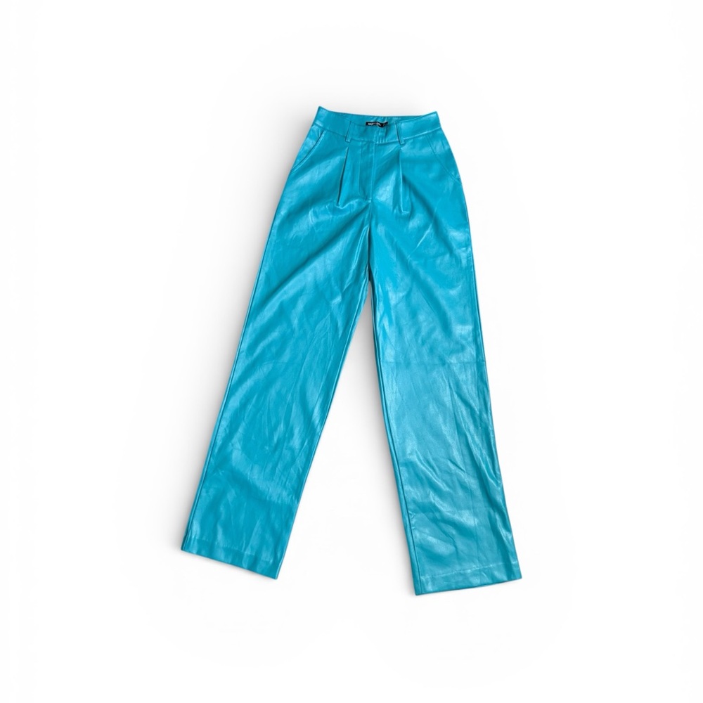 Nasty Gal Teal Tiffany Blue Tall High Waist Leather Pants
